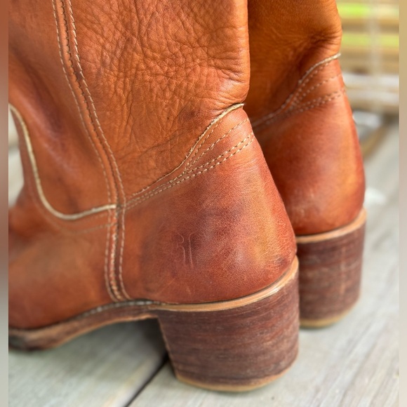 SOLD Frye Sabrina Campus Boots women’s 8 saddle brown tan leather pull on tall - Picture 6 of 13
